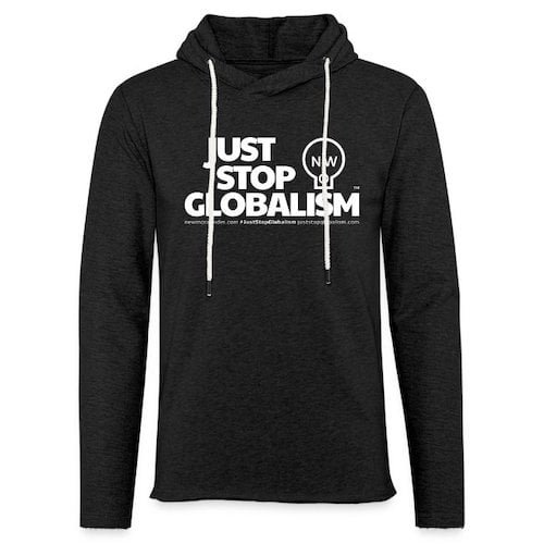 Just Stop Globalism™ White Classic Logo Unisex Lightweight Terry Hoodie